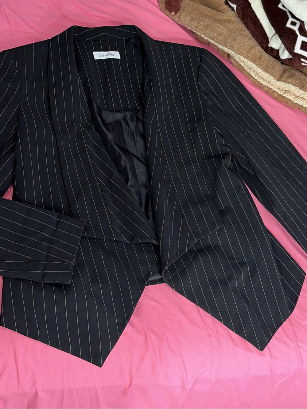 Calvin Klein Black Pinstripe Blazer with Subtle White Stripes